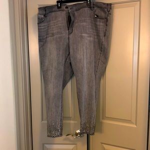 Lane Bryant Gray Skinny Jeans w/ Rhinestones Size 26